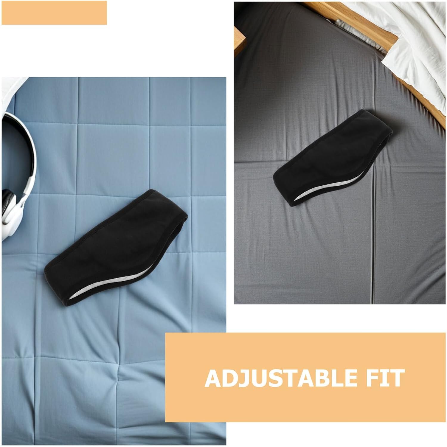 Cache Oreille Insonorisant Dormir en Coton Doux, Bandeau Antibruit Nuit Confortable et Antidérapant, pour Bureau et Espaces Partagés, 2pcs Noir - 3