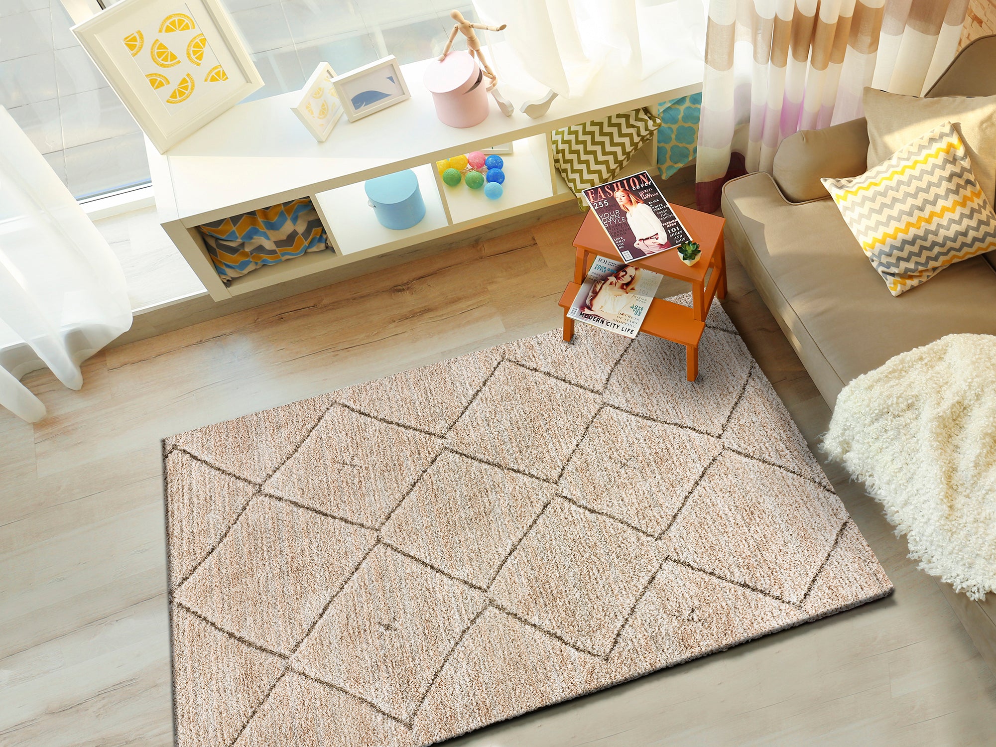 Alfombra interior beige rectangular 160 x 230 cm enya étnico - atticgo