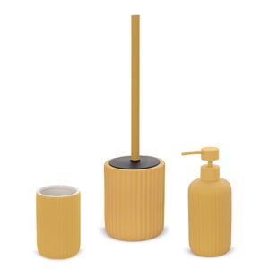 Set Accessori Bagno In Ceramica Giallo Lucido – 3 Pezzi Con Dispenser Sapone, Portaspazzolino E Portasapone - 2