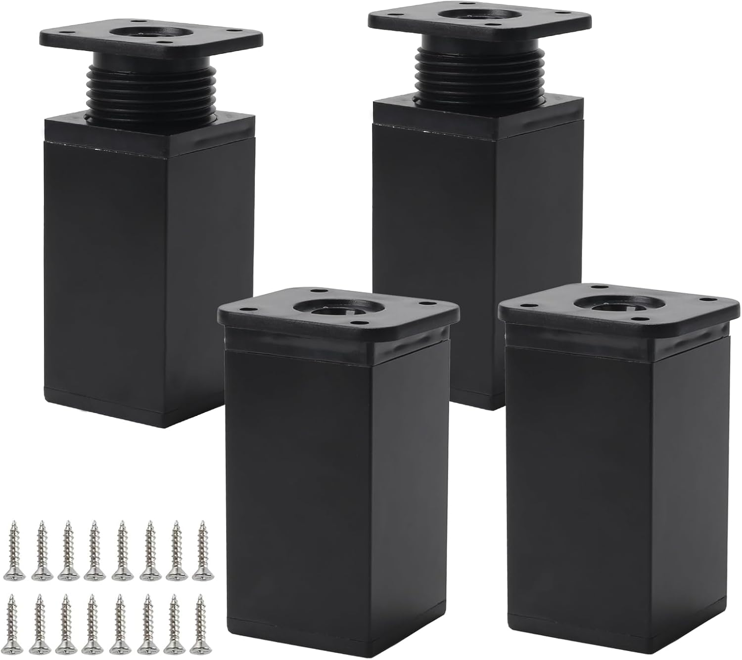 Komplet nóżek meblowych regulowanych, czarnych, 8 cm, ze śrubami, regulowanych, do kuchni, szafek, stołów