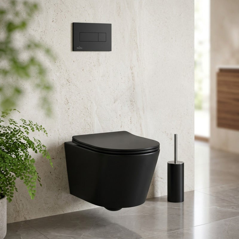 Pack WC Bâti-support sol mur Villeroy & Boch + WC SAT Infinitio sans bride + Abattant SoftClose + Plaque noire (VCNBLINFI4) - 3