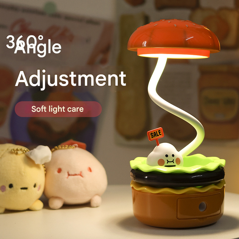 Veilleuse Hamburger, mini lampe de bureau créative avec taille-crayon intégré, lampe de chevet rechargeable par USB - 2