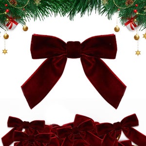 Noeuds Ruban Velours Rouge Pour Noël - Lot De 30, 8x8 Cm, Avec Attache, Pour Sapin, Emballage Cadeaux, Guirlande
