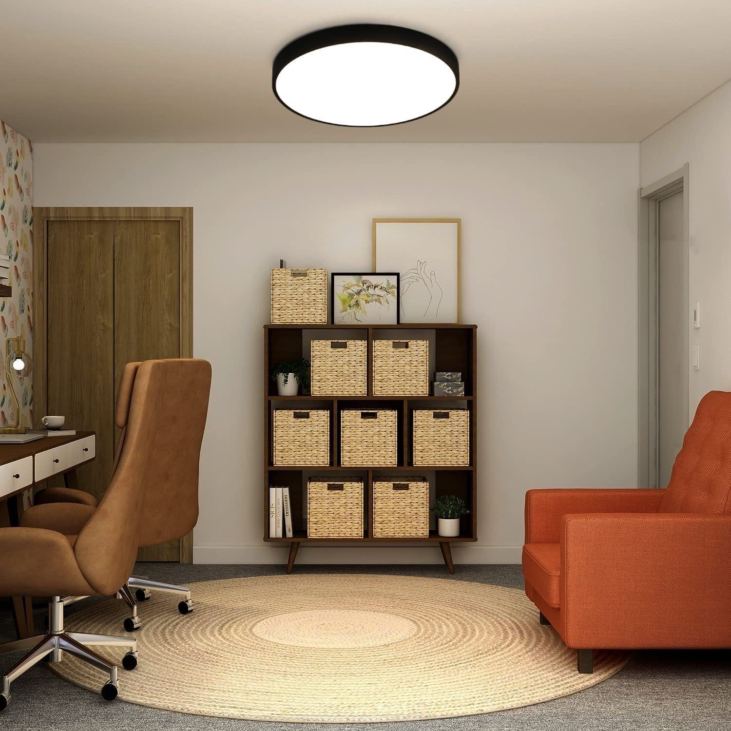 NETTLIFE Lámpara LED de techo negra, Ø28cm, 17W, IP44, diseño moderno, cocina, baño, pasillo - 7