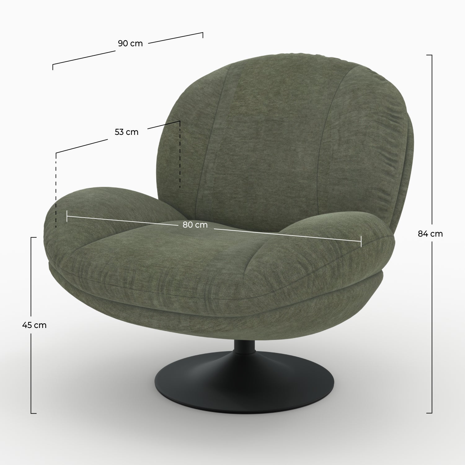Fauteuil pivotant en tissu effet velours vert kaki - Ricci - 4