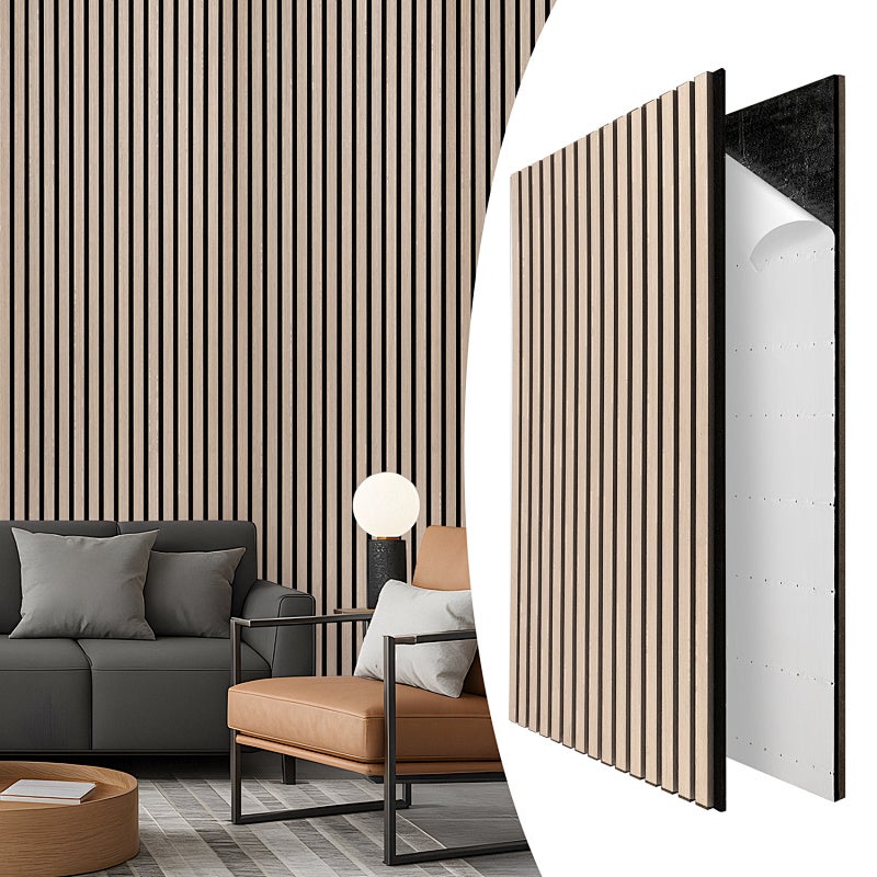 Panel autoadhesivo de listones mdf revestimiento mural natural panel acústico moderno para paredes de chapa de madera y fieltro 120 x 60 x 2,1 cm