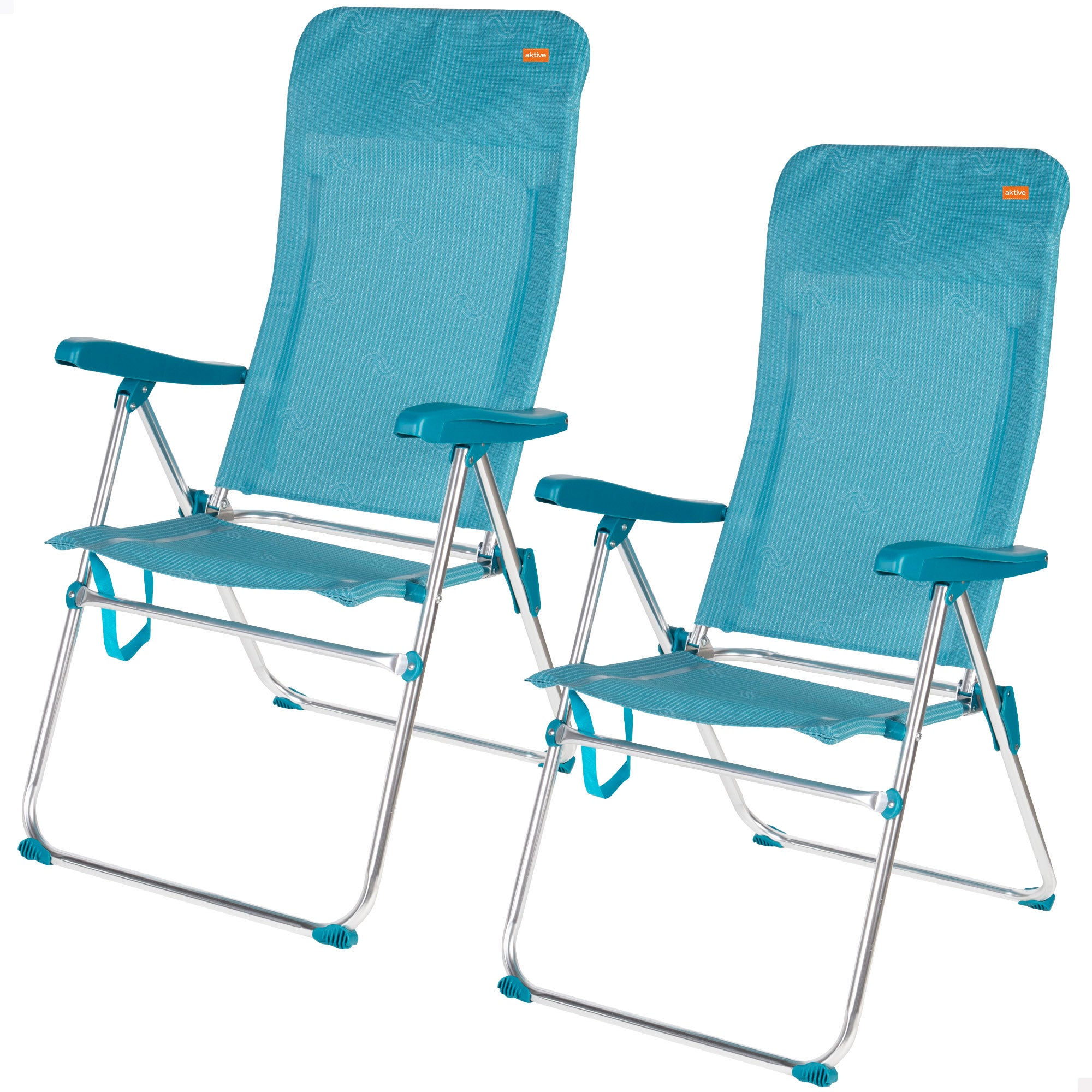 Pack 2 sillas playa altas multiposición 46x67x110 cm turquesa