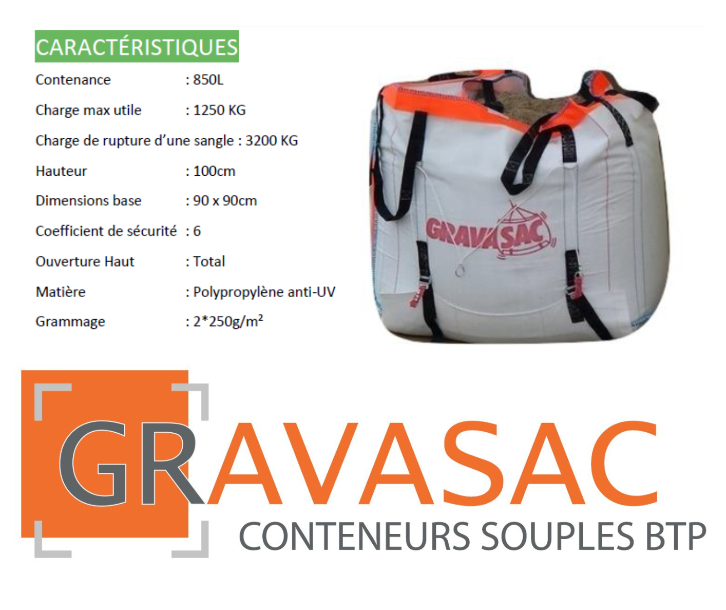 GRAVASAC - Bigbag réutilisable ECO, 850 L - 3