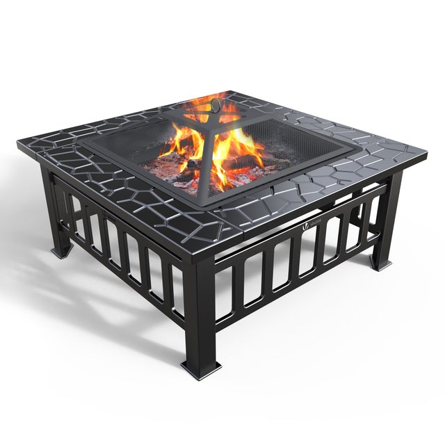 Brasero extérieur 3 en 1 avec housse de protection - 81x81x45cm - pour jardin terrasses et balcon - VOUNOT®