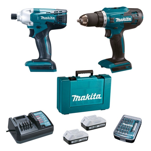 Perceuse sans fil MAKITA DF4880 + Clé à chocs TD127D avec batterie et chargeur + 30 embouts DK18A35X1