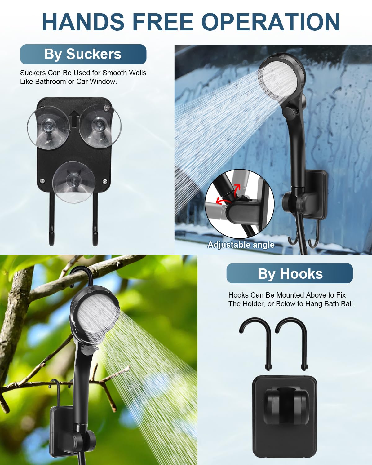 Douche d'extérieur, ensemble de douche avec écran LED, 4 modes de douche, douchette, rechargeable 6000 mAh, idéale pour le camping et la plage, noire - 8