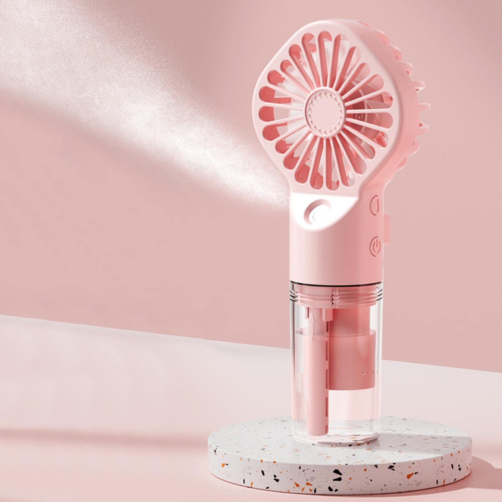 Przenośny wentylator zamgławiający, akumulatorowy, zasilany bateryjnie, różowy