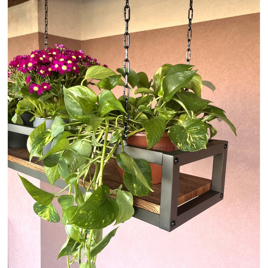 Etagère FLOWERS 115 cm MARRON, Suspendue au Plafond avec Chaînes, Idéale comme Support à Fleurs et Plantes pour la Maison, Jardin, Balcon par Yelloo - 4