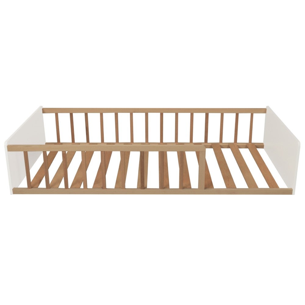 LIT 90x190 PILOU avec sommier et matelas / Blanc et Bois clair - 7