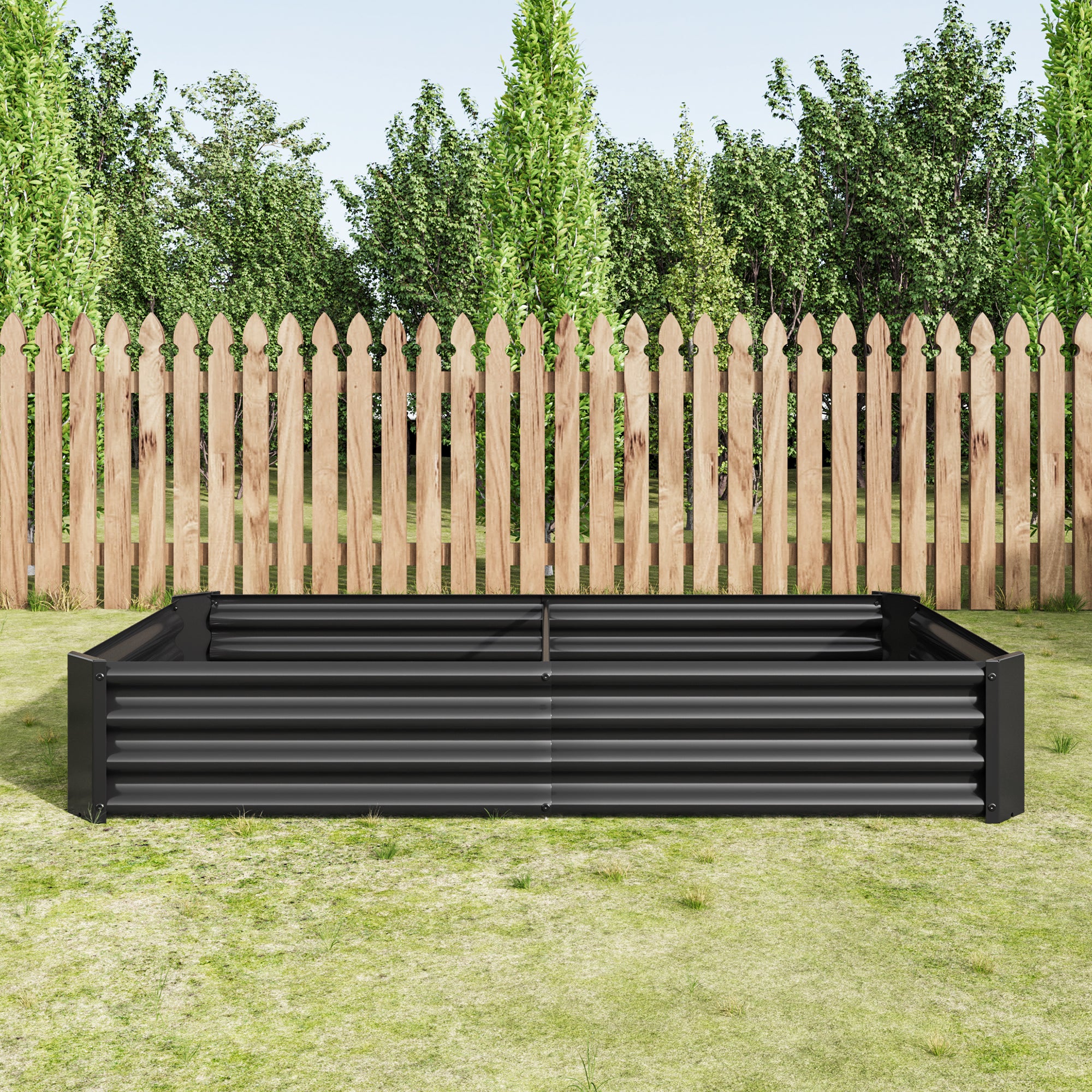 Bac de plantation fabriqué en tôle d'acier robuste conception stable, antirouille et durable, base non incluse, 180x90x30 cm, métal, noir - 6
