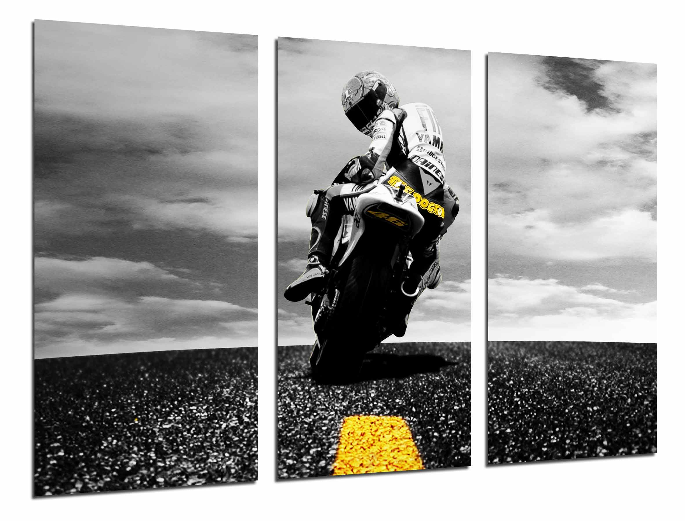 Moto de carretera, motorista, amarillo, impresión fotográfica sobre madera, cuadro moderno decorativo
