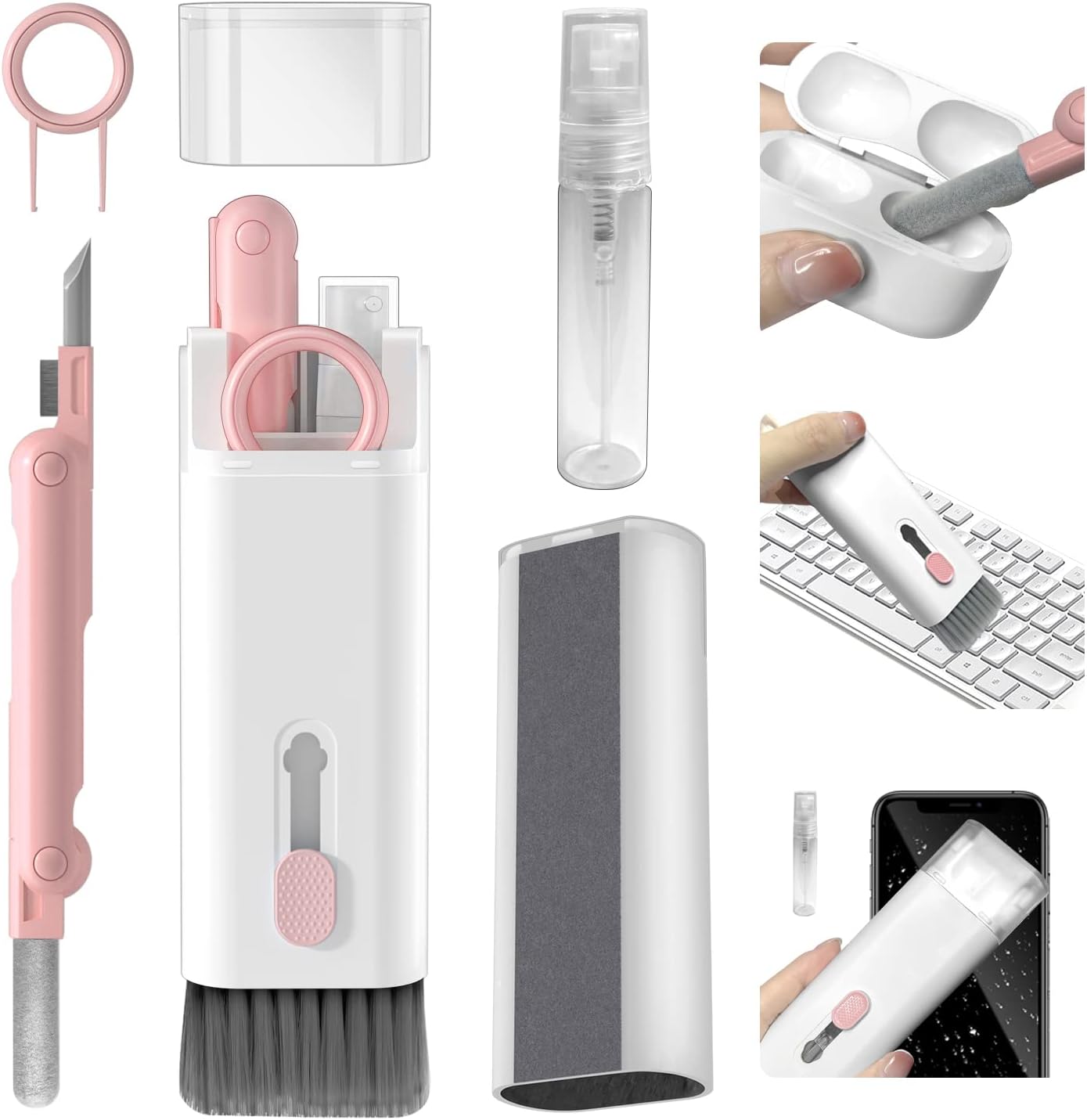 (Rose)Zestaw do czyszczenia elektroniki 7 w 1, zestaw do czyszczenia klawiatury ze szczoteczką, pióro czyszczące do Airpods Pro, odpowiednie dla