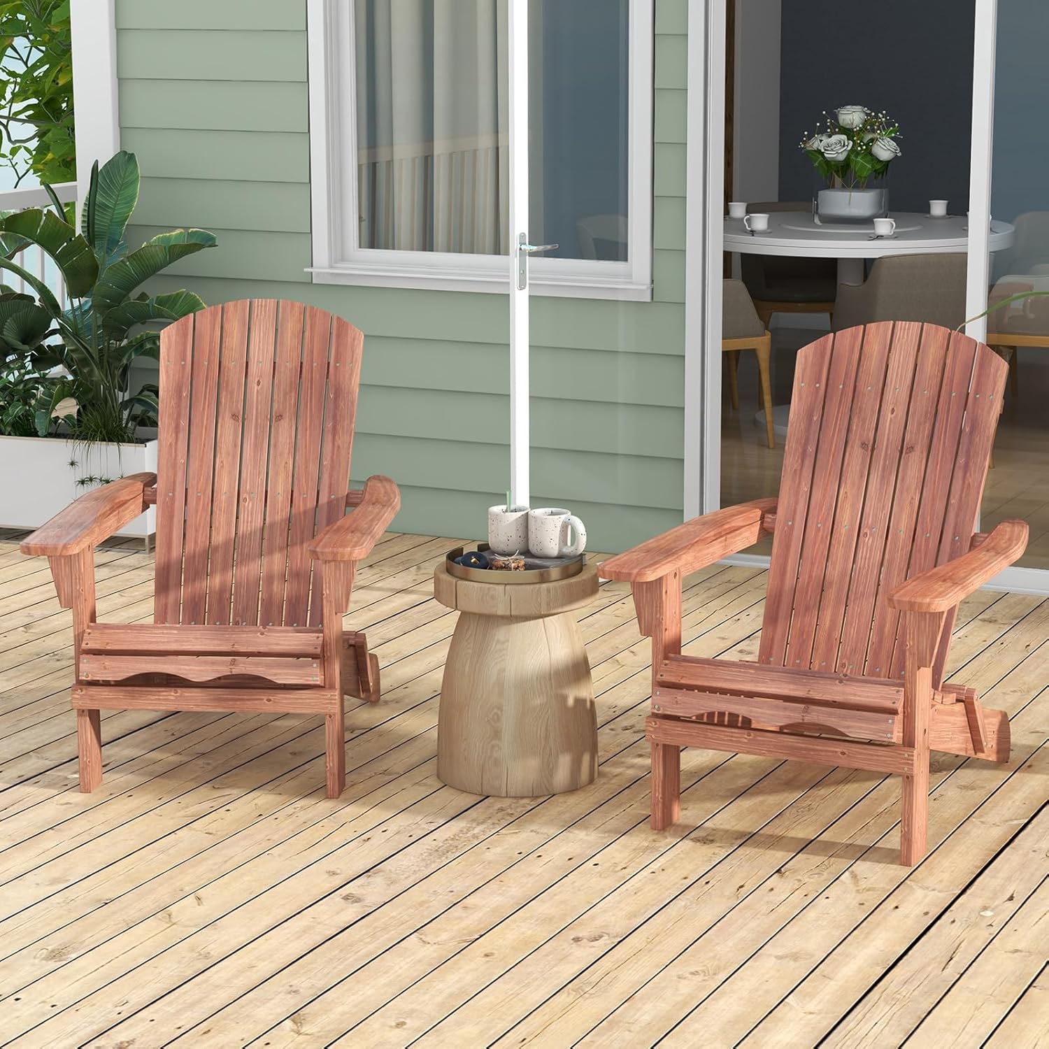 Lot de 2 Chaise de Jardin Adirondack en Bois, Fuateuil de Jardin à Lattes Pliable avec Accoudoirs, Dossier Haut, Charge 160 KG - 2