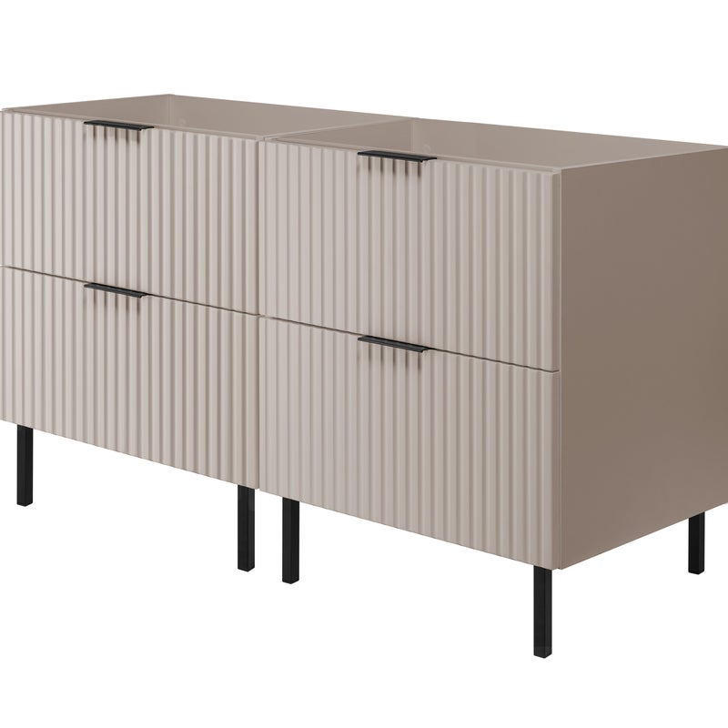 Szafka pod umywalkę FLOW 120 cm kaszmir 2 kolory uchwytów nóżki w zestawie ryflowane fronty