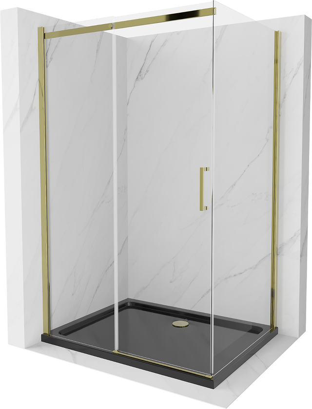 Mexen Omega cabine de douche coulissante 100 x 90 cm, transparent, dorée + receveur plat, noir - 825-100-090-50-00-4070G