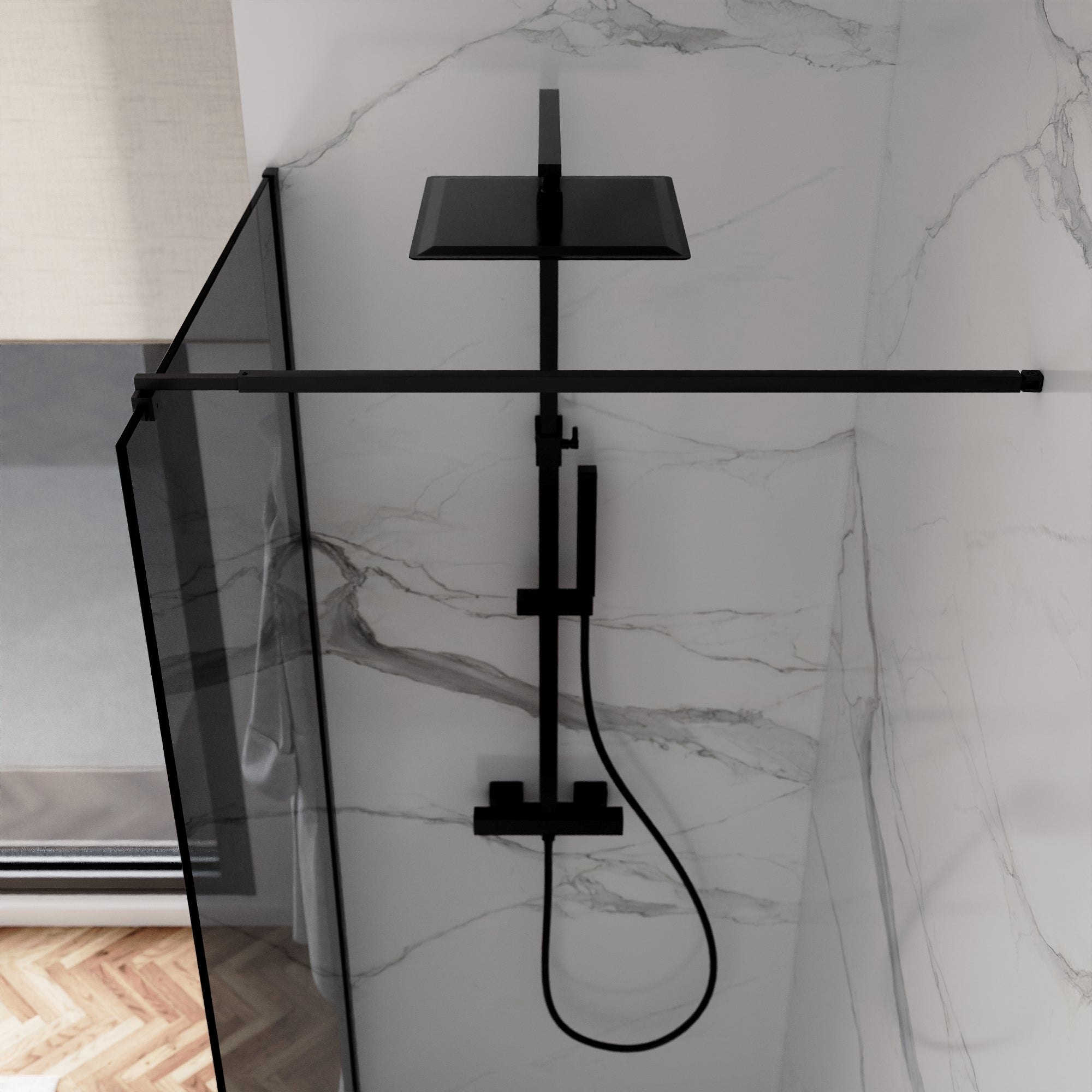 Paroi de douche à l'italienne 100 cm, verre fumé 8 mm anti-calcaire, h200, profilé noir | Keros - 6