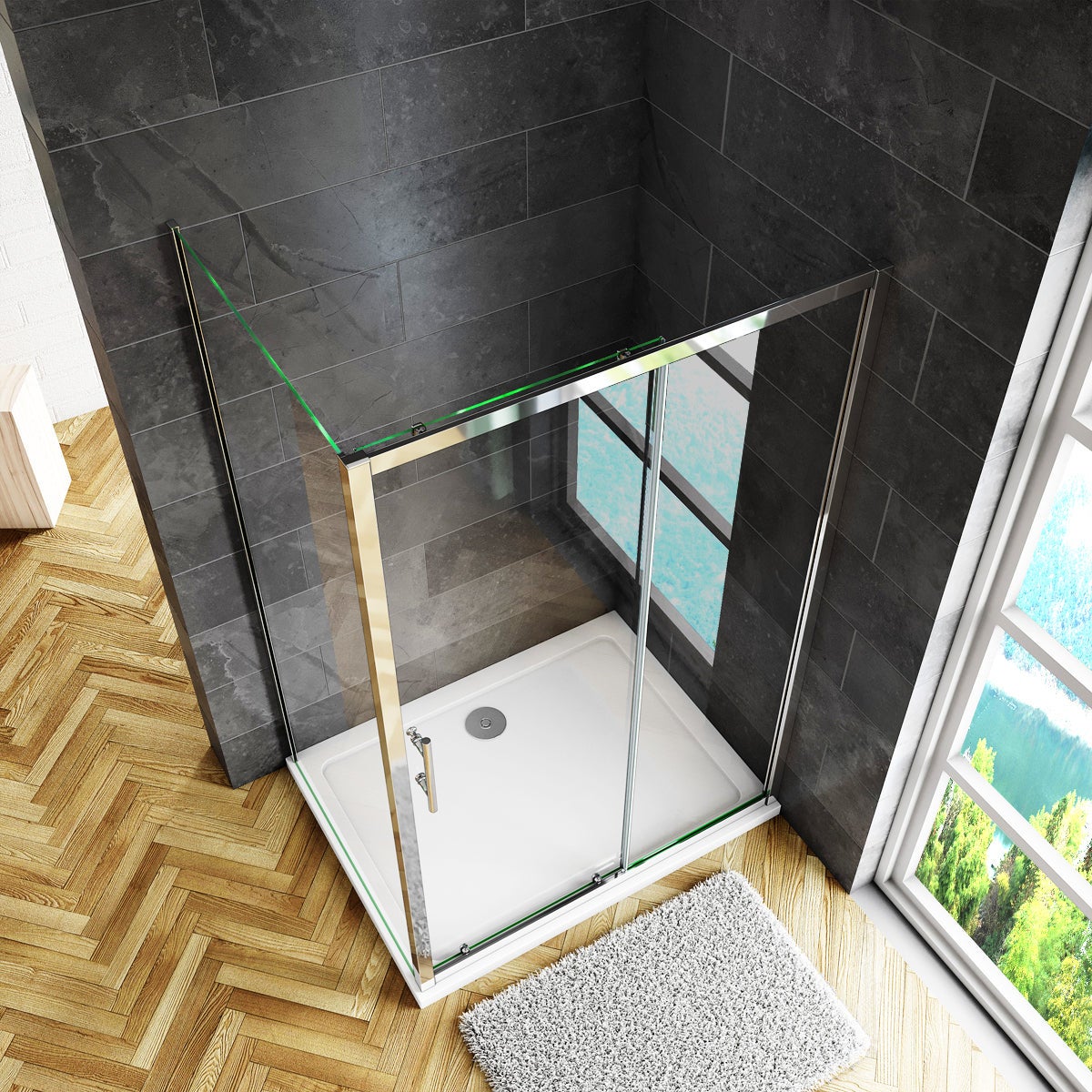 Box Doccia Angolare Alto 185 cm Misura 130x90 cm Porta Scorrevole con Parete Laterale in Vetro Temperato 5 mm Profilo Cromato Lucido - 4