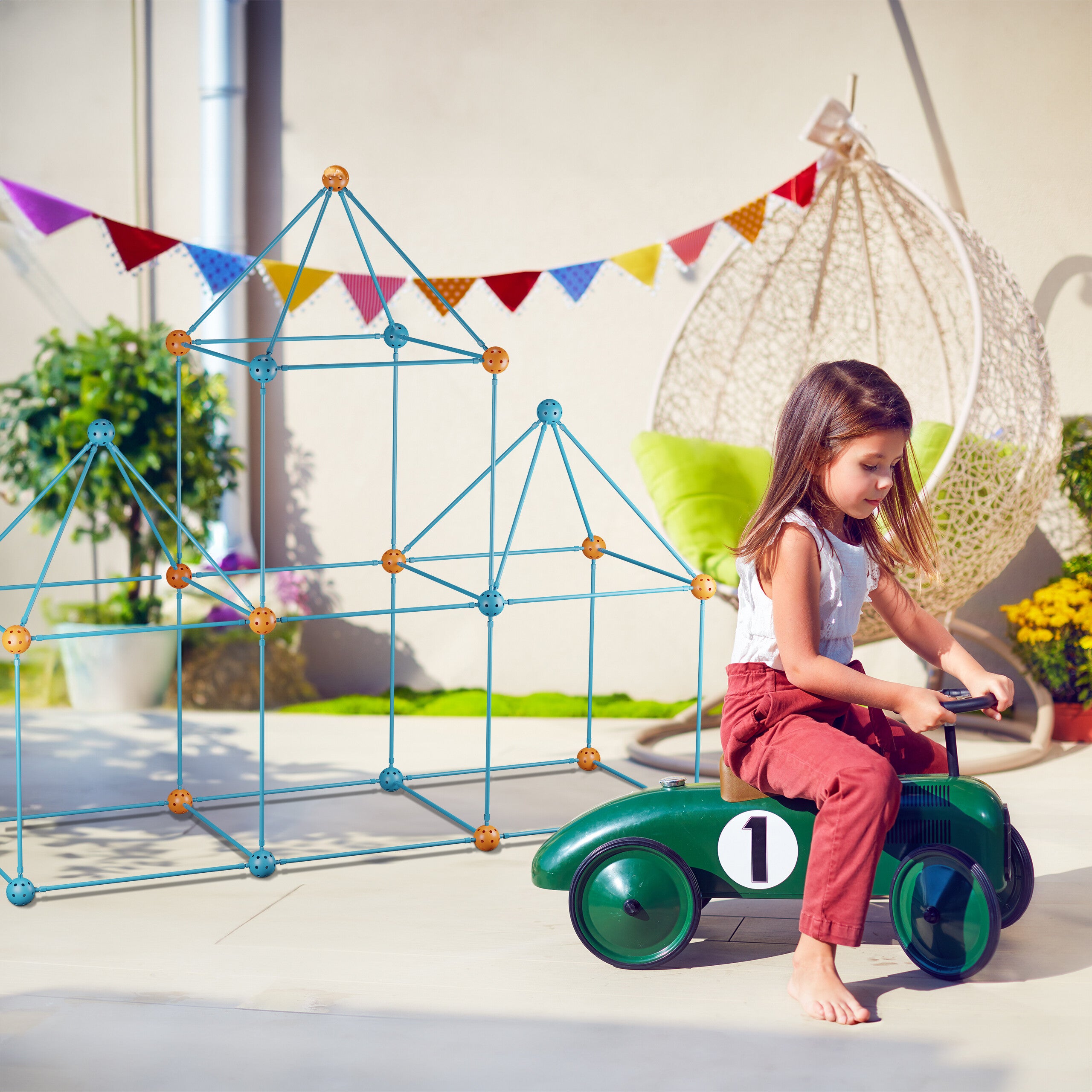 Jeu de construction, cabane enfant, set de 132 pièces, construire tente, système d’emboîtement, multicolore, Relaxdays - 3