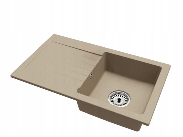 Silla Évier Cuisine à Encastrer en Granit 43,7cm x 75cm, 1 bac avec égouttoir + Kit de Vidage Beige