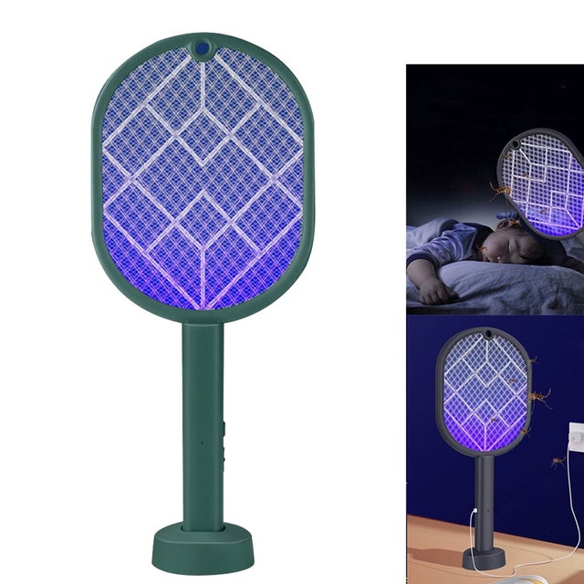 Acchiappa-zanzare elettrico 2 in 1, scaccia-zanzare elettrico ricaricabile tramite USB con luce LED e base, tensione 3000 V, sicuro ed efficace, verde