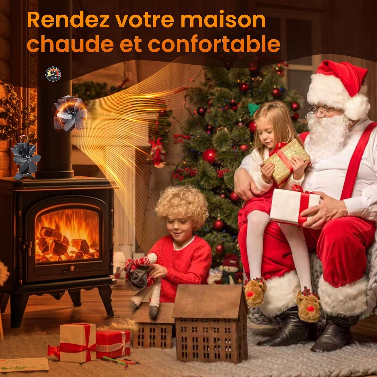 Ventilateur Poele à Bois 6 Pales Adapté aux Cheminées et aux Tuyaux de Poêle Ventilateur de Cheminée，thermomètre - 2