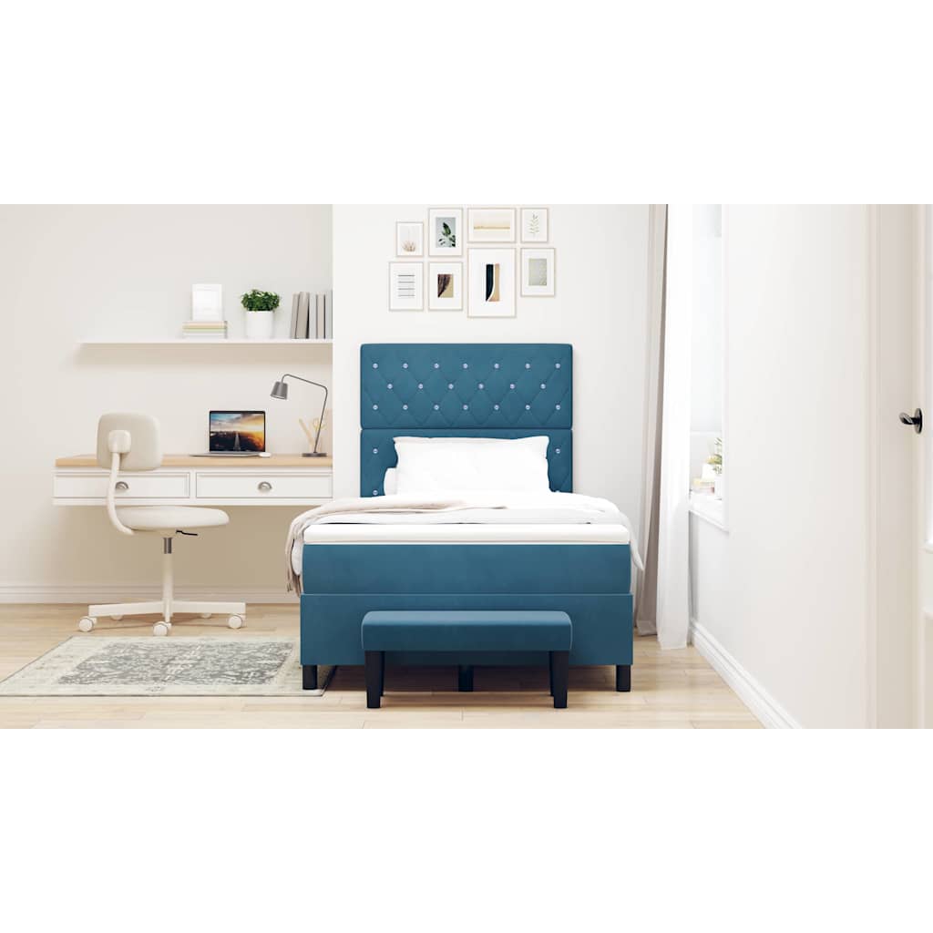 Cama tipo Box Spring Azul oscuro 200 x 120 cm Terciopelo | Leroy Merlin