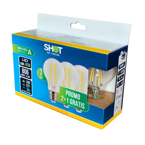 Pack 3 Standard E27 3,8W - 806 Lm, 4000K, 50 000 Heures, Classe Énergétique A, Économie d'Énergie 90% - BOT Lighting