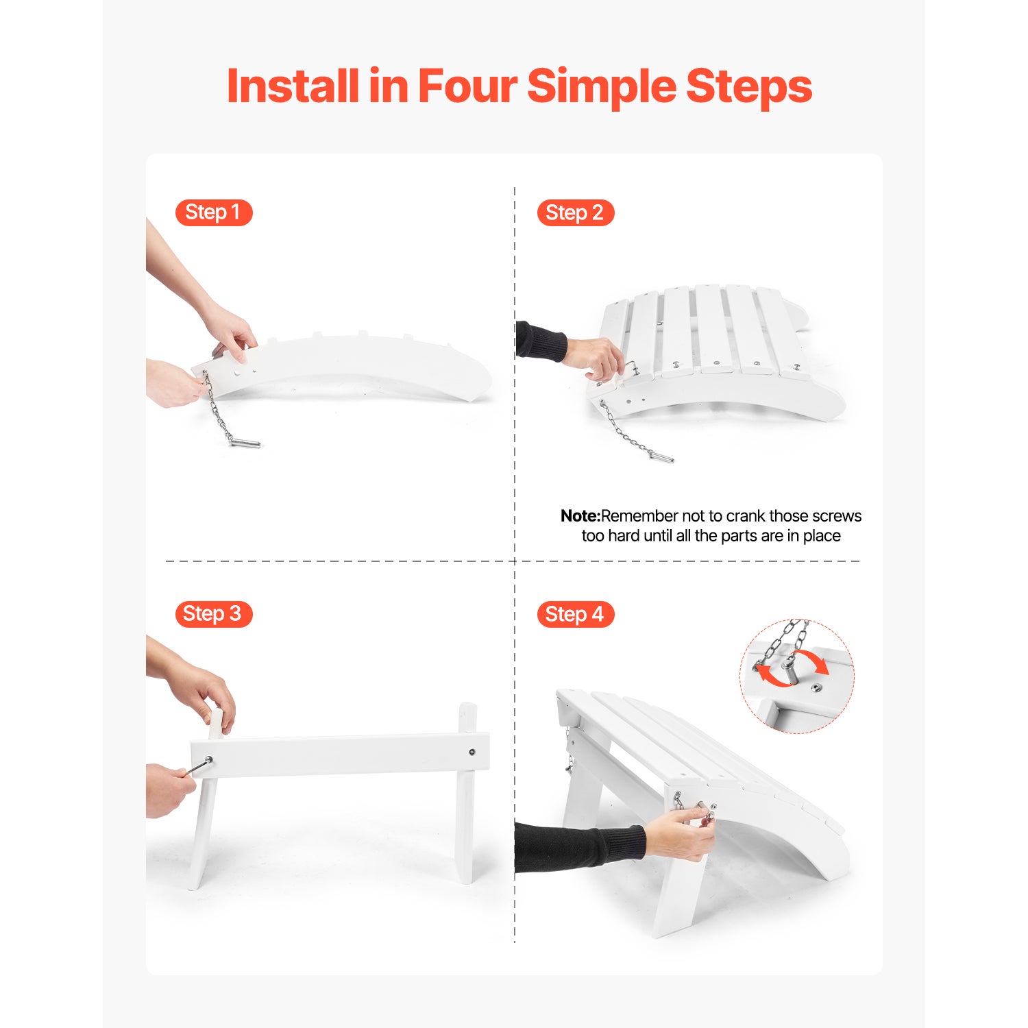 Pouf Adirondack pliable SucceBuy en PEHD, 45 × 50 × 35 cm, repose-pieds résistant aux intempéries pour véranda ou piscine, blanc - 6