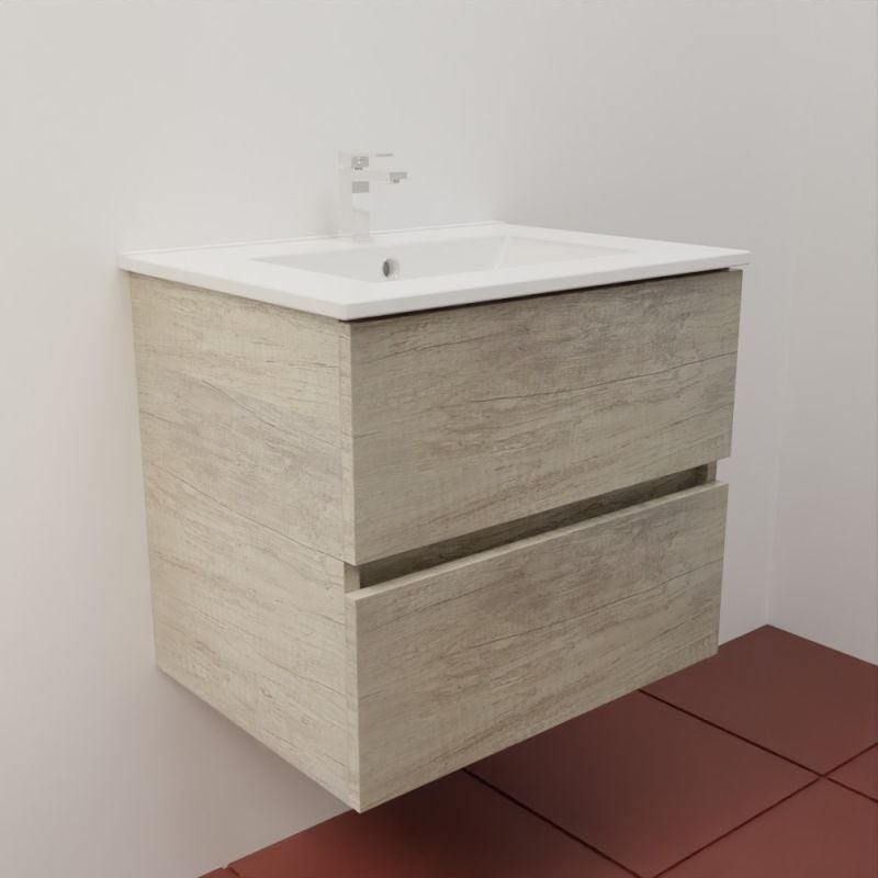 Meuble salle de bain suspendu 60 cm ROSALY INOX- Bois- Plan vasque en Céramique - 2