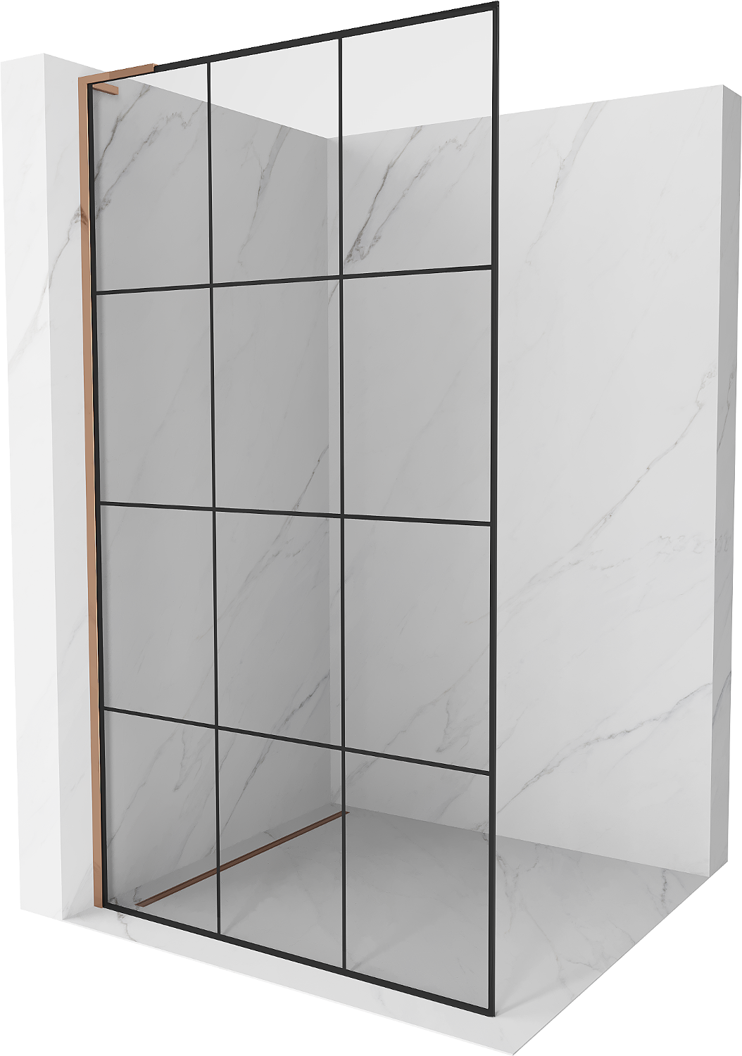 Mexen Kioto L ścianka prysznicowa Walk-in 110 x 200 cm, czarna kratka, różowe złoto - 800-110-103-60-77