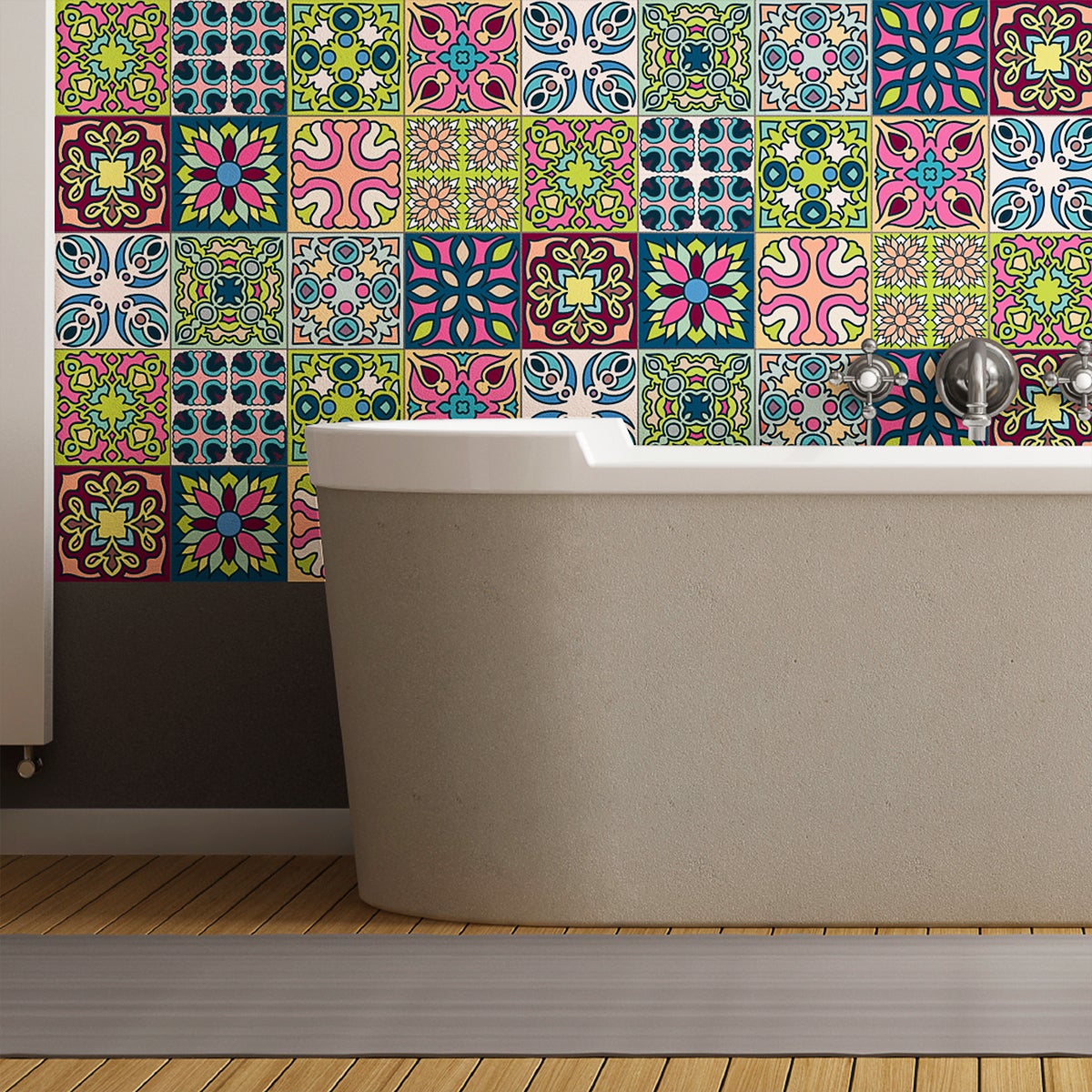 12 vinilos baldosas de cemento tahiti - adhesivo de pared - revestimiento sticker mural decorativo - 12stickers20x20cm