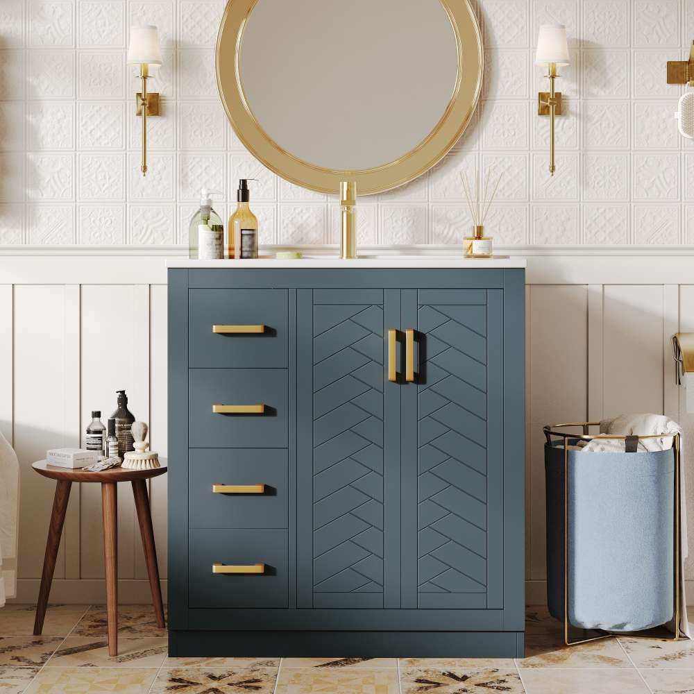 Meuble sous-vasque moderne avec lavabo en céramique, 2 tiroirs, rangement spacieux 76,5×46,5×84 cm - 2
