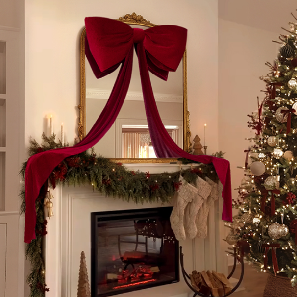 Décoration de Noël, grands nœuds de sapin de Noël, nœud en velours rouge pour décoration de sapin de Noël, mariages, fêtes, 180 cm x 50 cm - 8