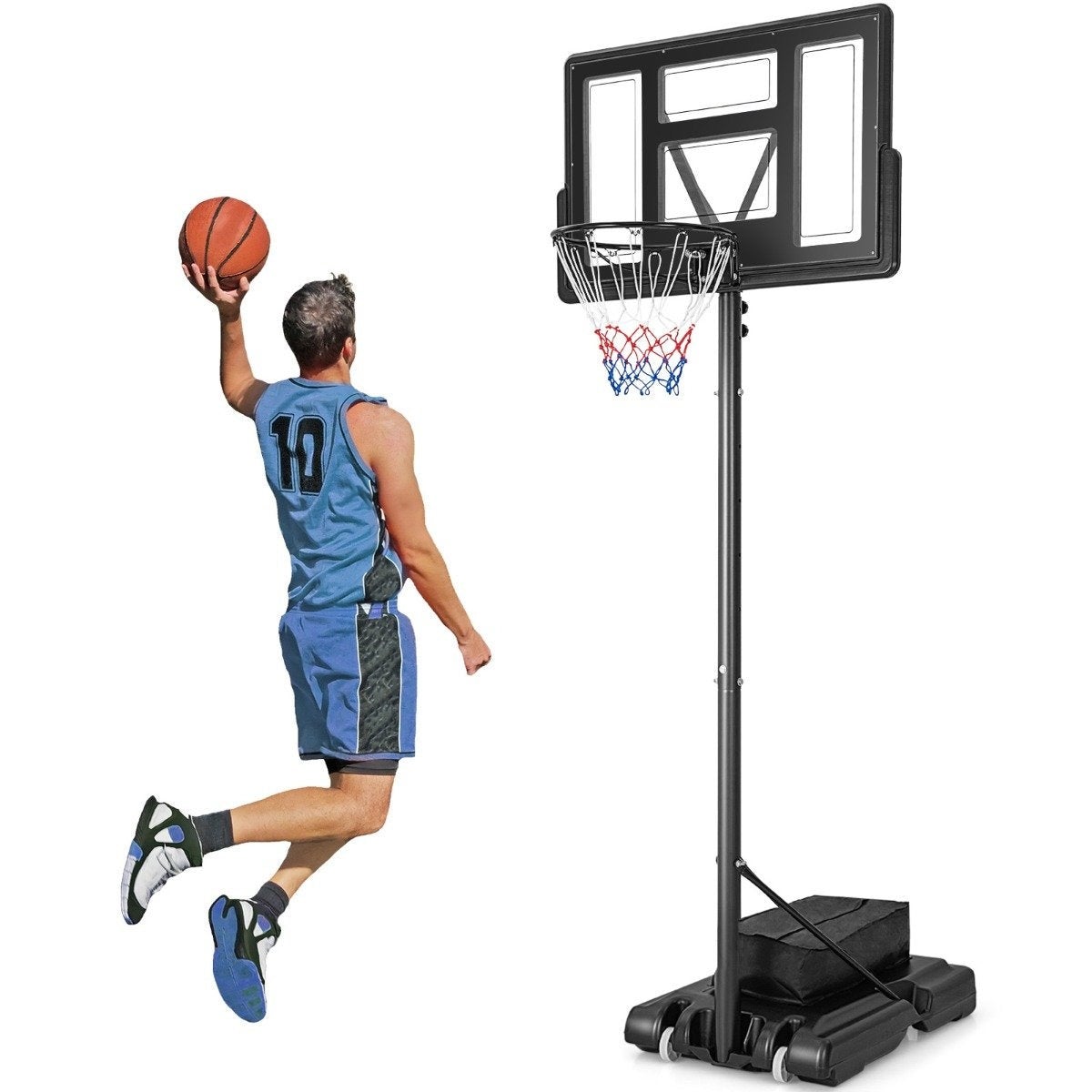 LEADZM Panier De Basket Extérieur – Hauteur Réglable 155-210 Cm – Panneau 80x60 Cm – Base Eau/Sable 35 Kg