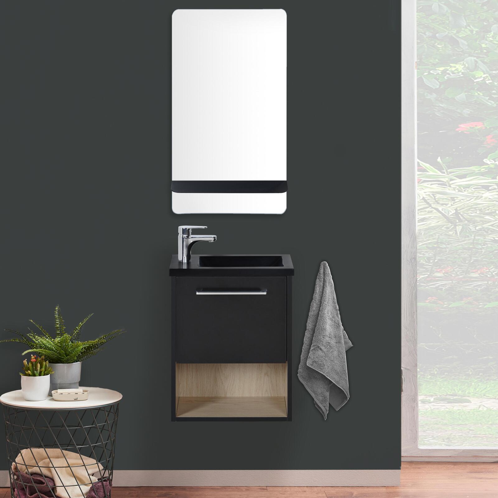 Meuble Lave-Mains Nika Noir Et Chêne - 40cm - Pour Petit Espace