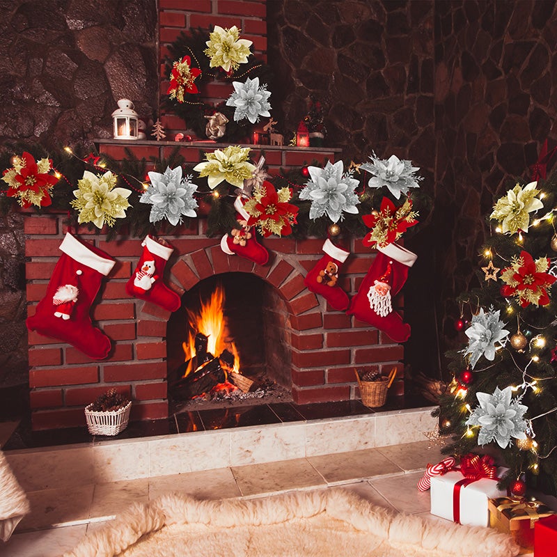 Lot de 15 décorations de Noël, fleurs artificielles scintillantes avec clips, décorations pour sapin de Noël, pendentifs de fleurs artificielles - 3