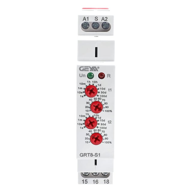 GEYA Relè temporizzatore di ciclo asimmetrico 1SPDT 16A AC230V Relè di ritardo del timer di ripetizione del ciclatore su guida DIN modulare(GRT8-S1,AC