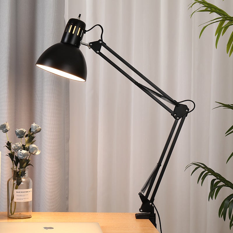 Regulowana lampa z klipsem, biurkowa lampka kreślarska (cantilever) do ochrony oczu, czarna, standard europejski, E27, bez żarówki