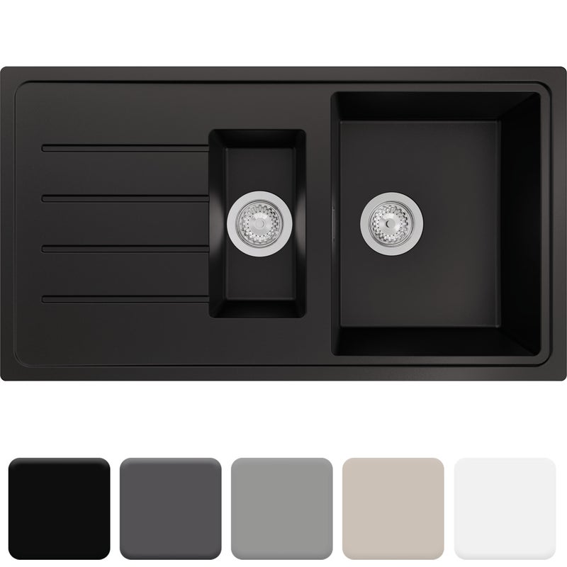 Zlewozmywak 90x50cm, do szafki od 60cm + Syfon - Ametyst Czarny STONESTYLE