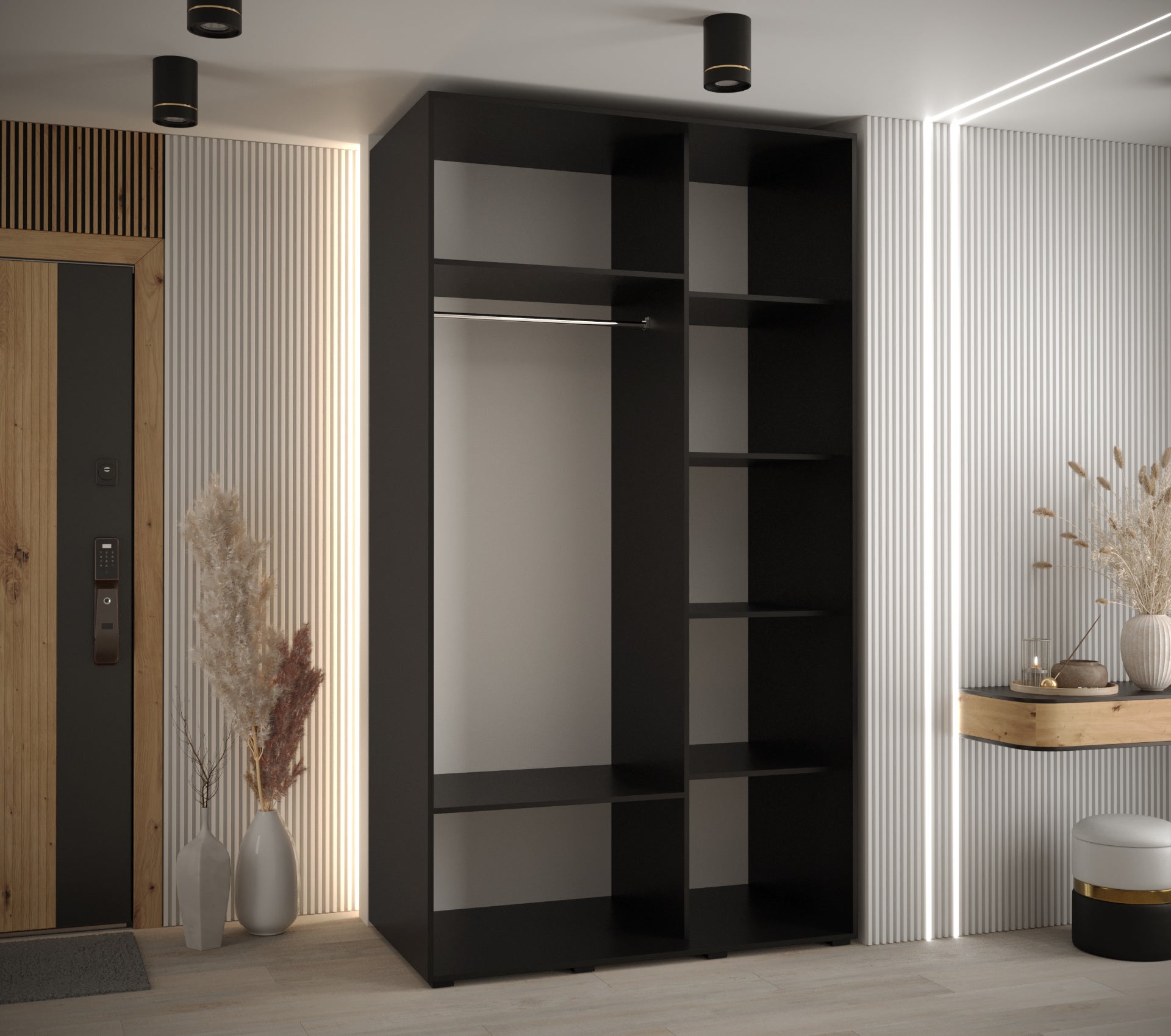 Szafa przesuwna wysoka Davos 8 130 x 60 x 235,2 cm czarny + czarny + u. czarny - Abiks Meble - 3