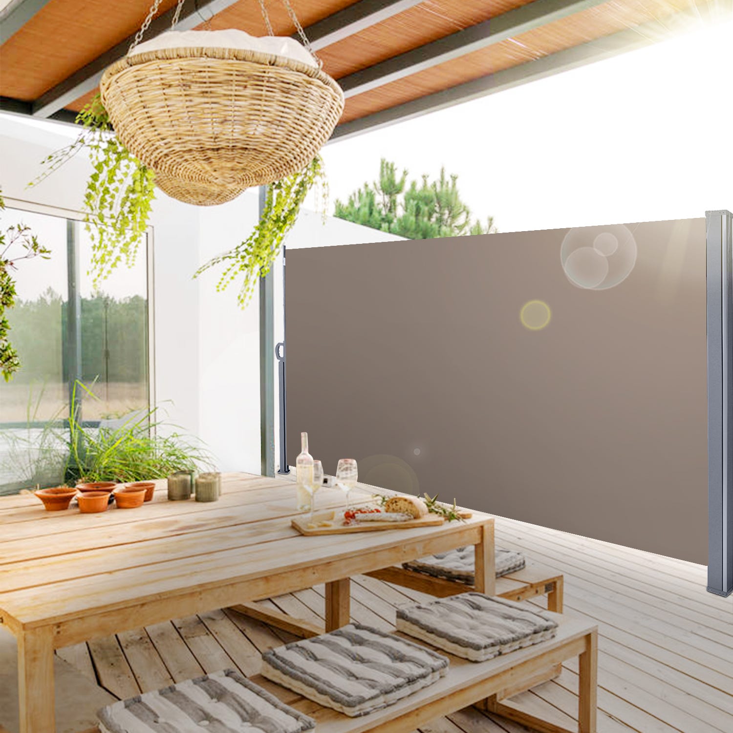 Paravento Retrattile Esterno 160x500cm - Grigio Antracite, Tenda Laterale Da Terrazzo - Foto 9