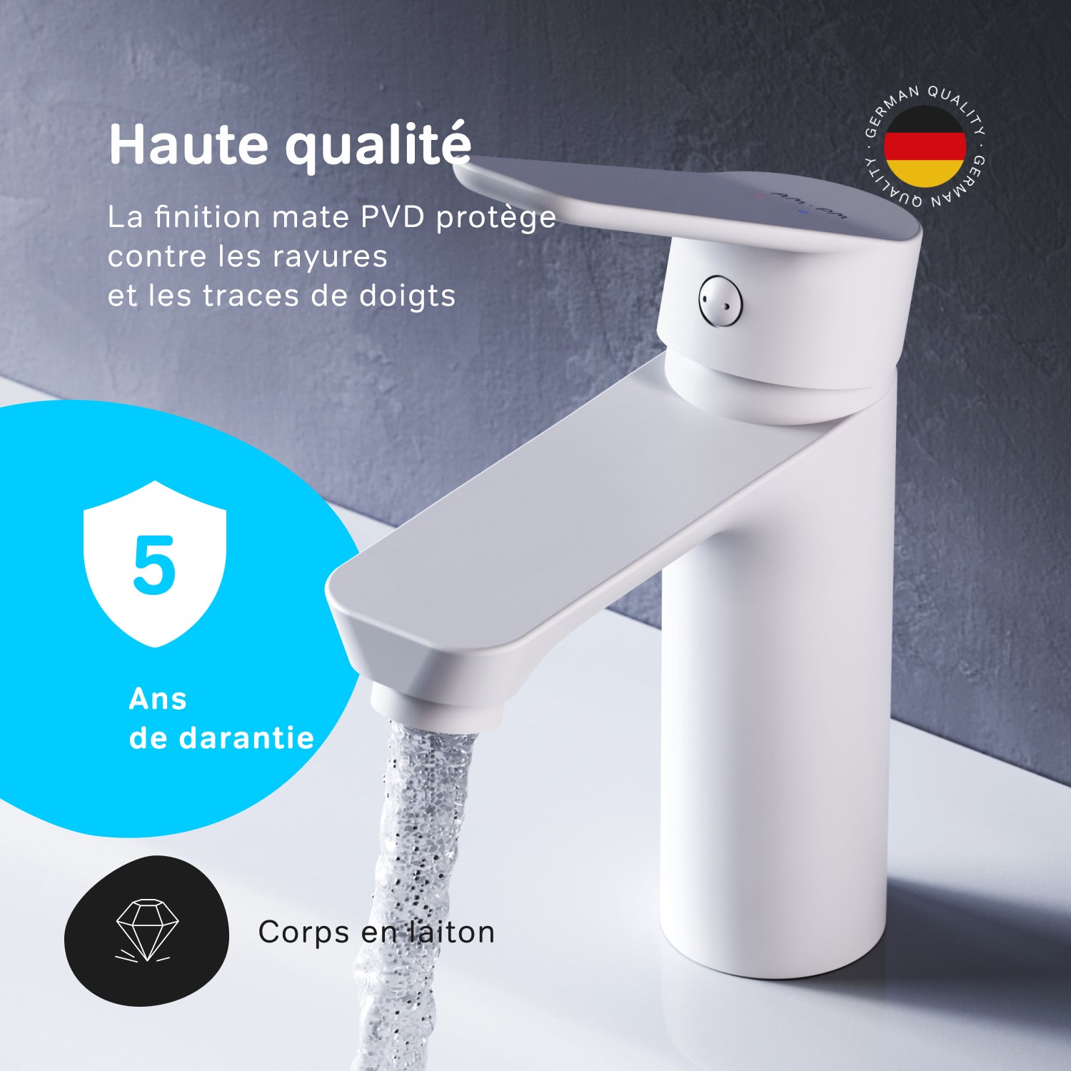 Mitigeur de Lavabo, Robinet de Lavabo avec bonde clic clac, Robinet de lave-mains, Blanc, taille S, FTA82233 AM.PM - 3