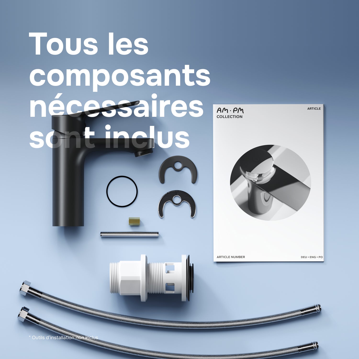 Mitigeur de Lavabo, Robinet de Lavabo avec bonde clic clac, Noir, taille M, FTA82222 AM.PM - 2