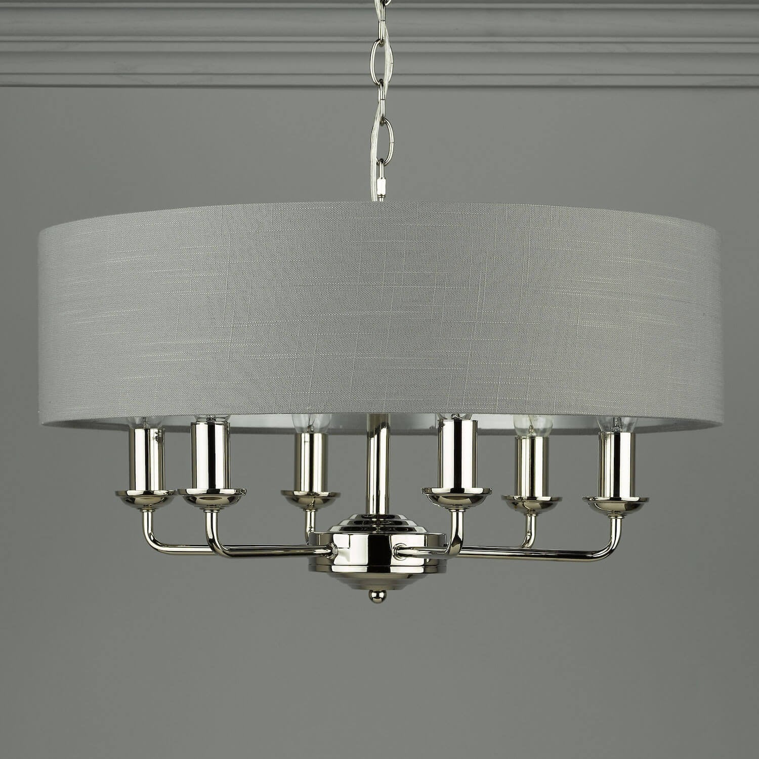 Plafonnier Sorrente à 6 lumières, couleur nickel poli et abat-jour gris anthracite, Laura Ashley - 3