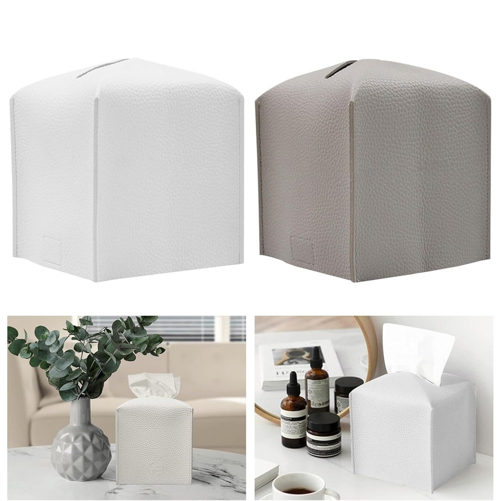Nowoczesne, wodoodporne, kwadratowe pudełko na chusteczki ze sztucznej skóry z ozdobnym, składanym dolnym paskiem, 2 sztuki